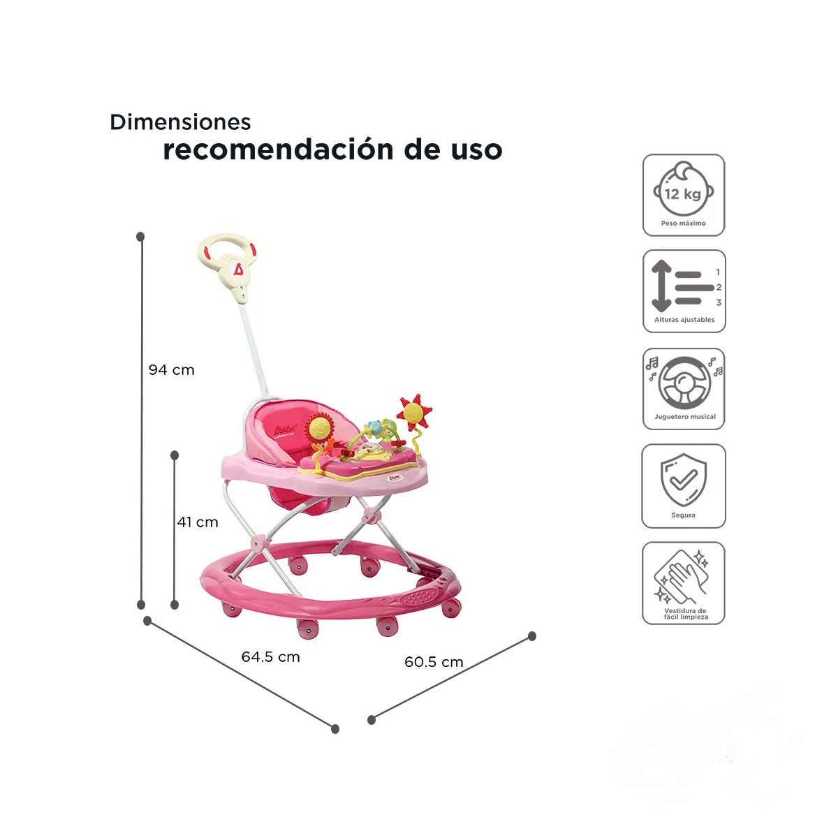 ANDADERA SUN CON BASTÓN D'BEBE ROSA END5**