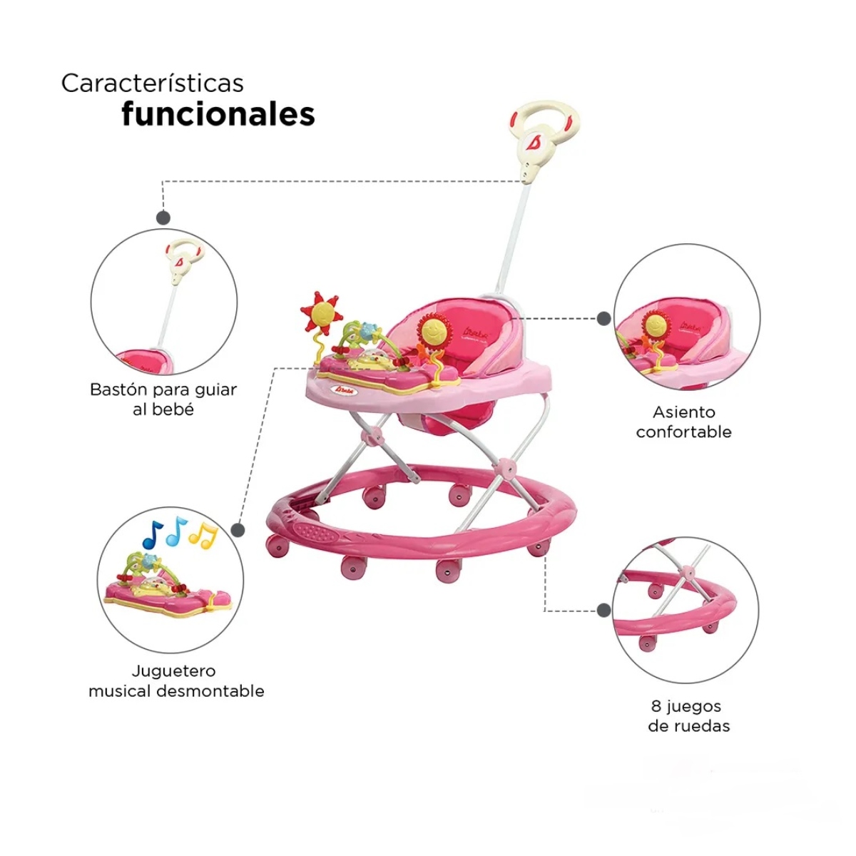 ANDADERA SUN CON BASTÓN D'BEBE ROSA END5**