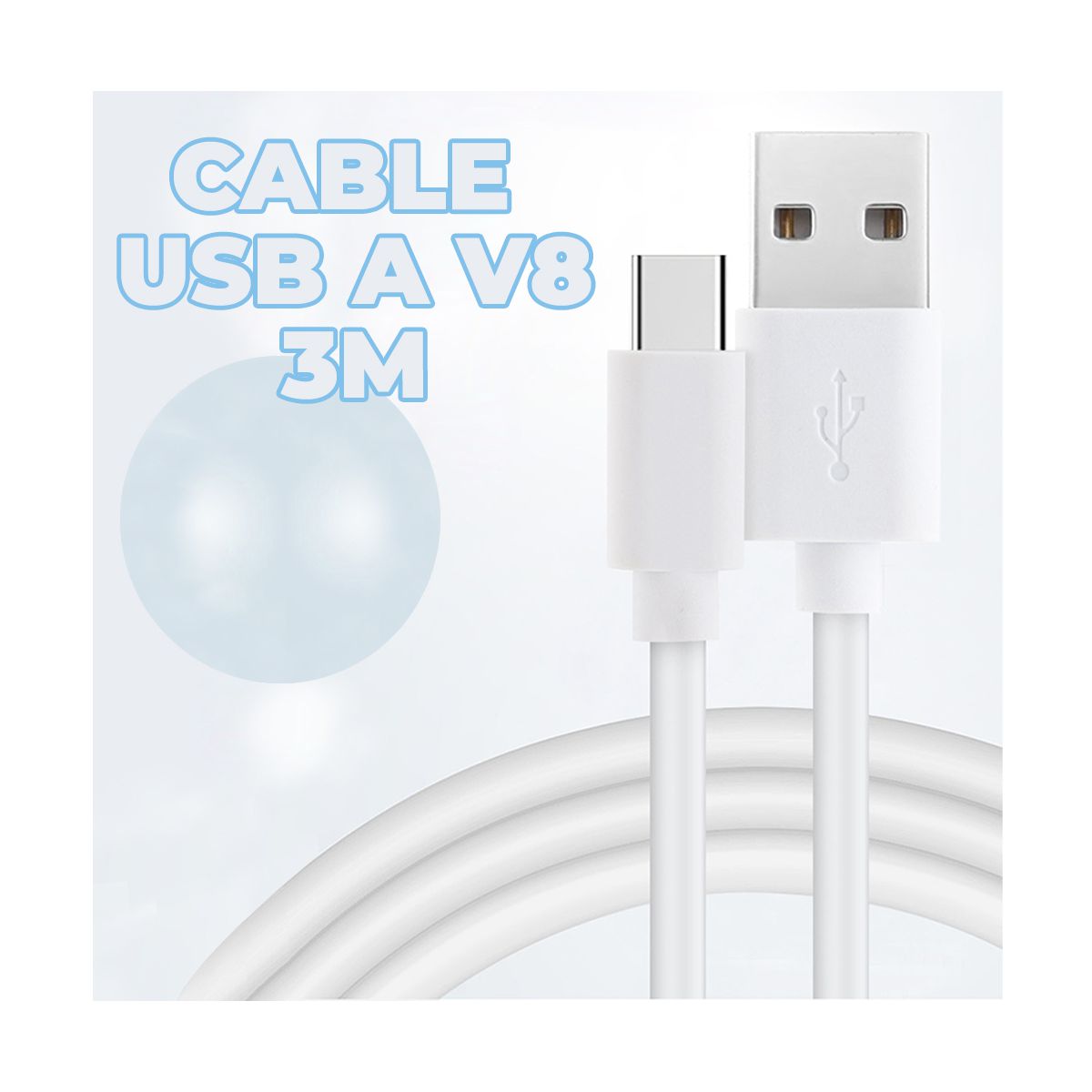  Cable De Carga Y Datos Microusb V8 3 Metros 2A Blanco.