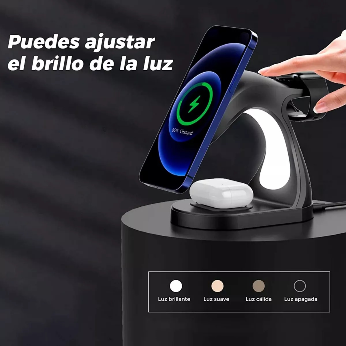 Cargador Inalámbrico  15w iPhone AirPods Apple Watch Color Negro