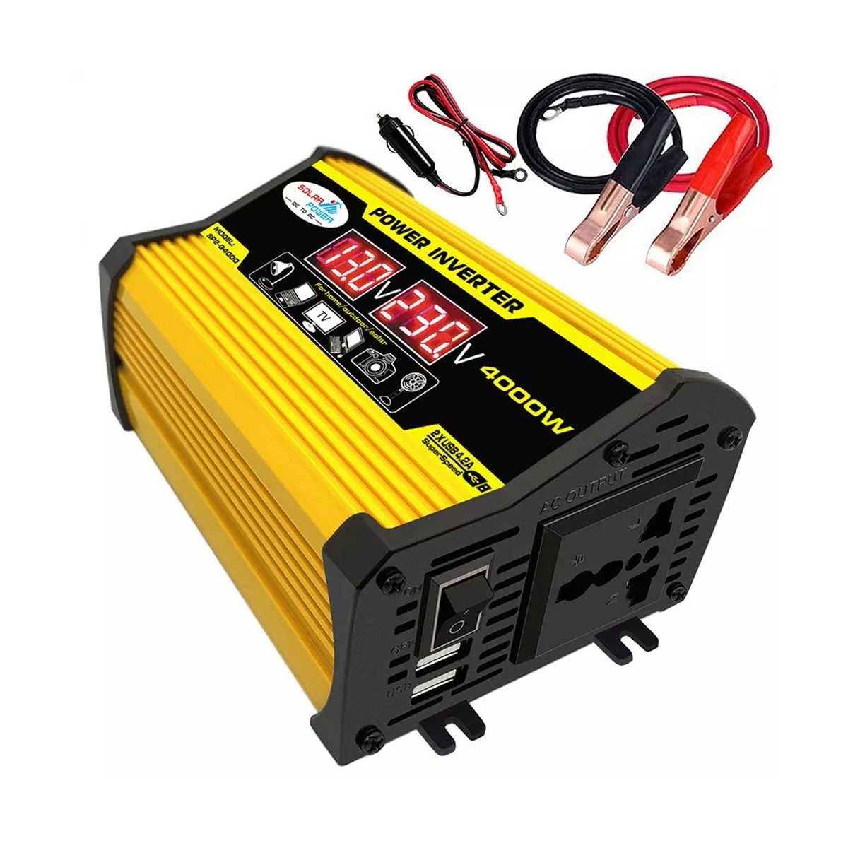 Inversor De Corriente Para Auto Carro 4000w 12v A 110v Amarillo