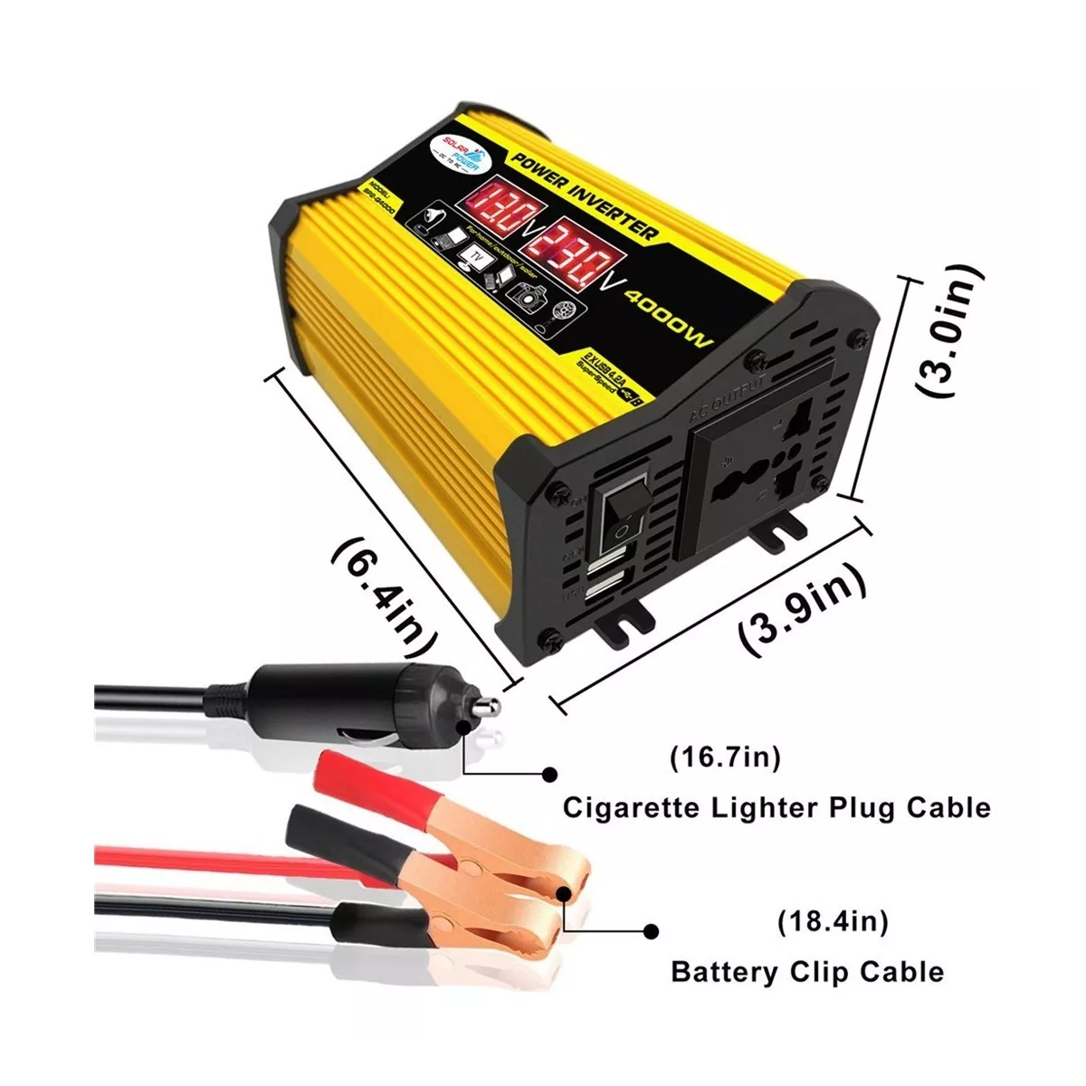 Inversor De Corriente Para Auto Carro 4000w 12v A 110v Amarillo