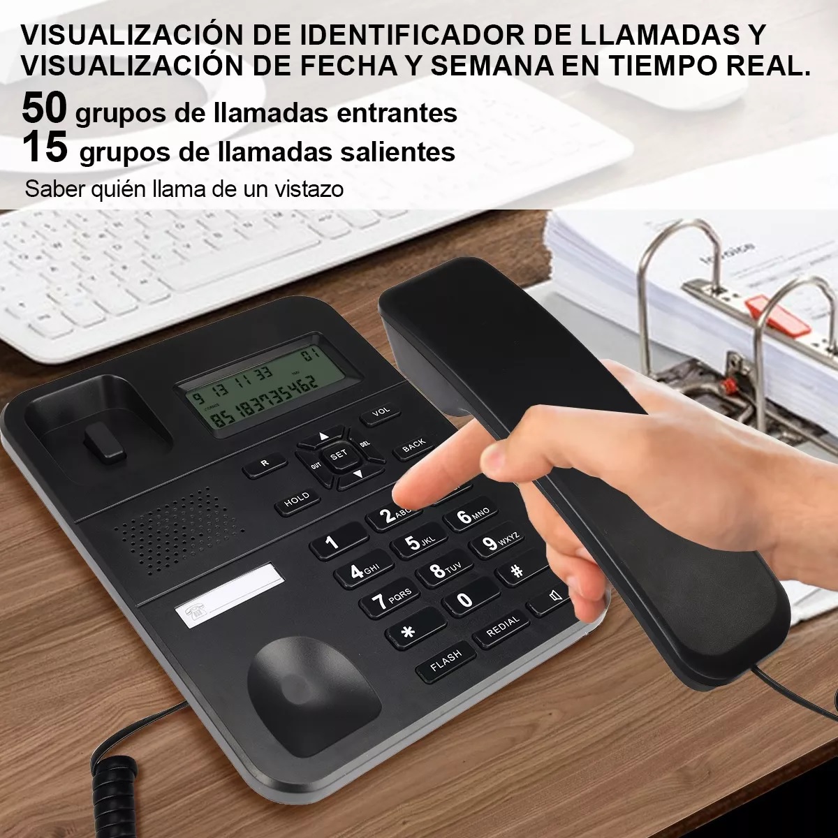 Teléfono Fijo Alambrico Casa Oficina Hotel Con Manos Libres Negro