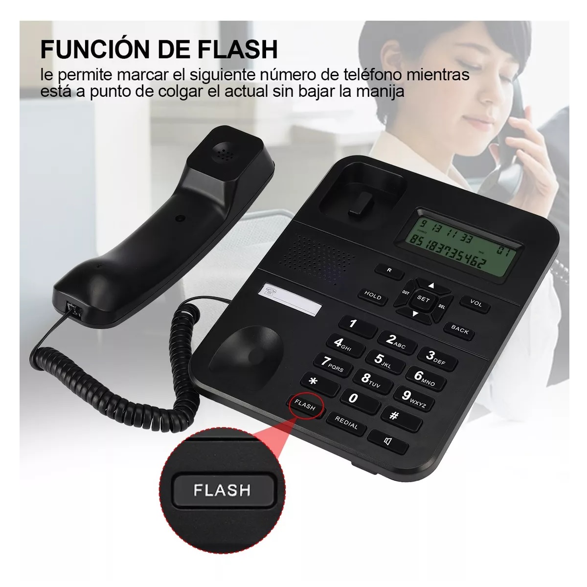 Teléfono Fijo Alambrico Casa Oficina Hotel Con Manos Libres Negro