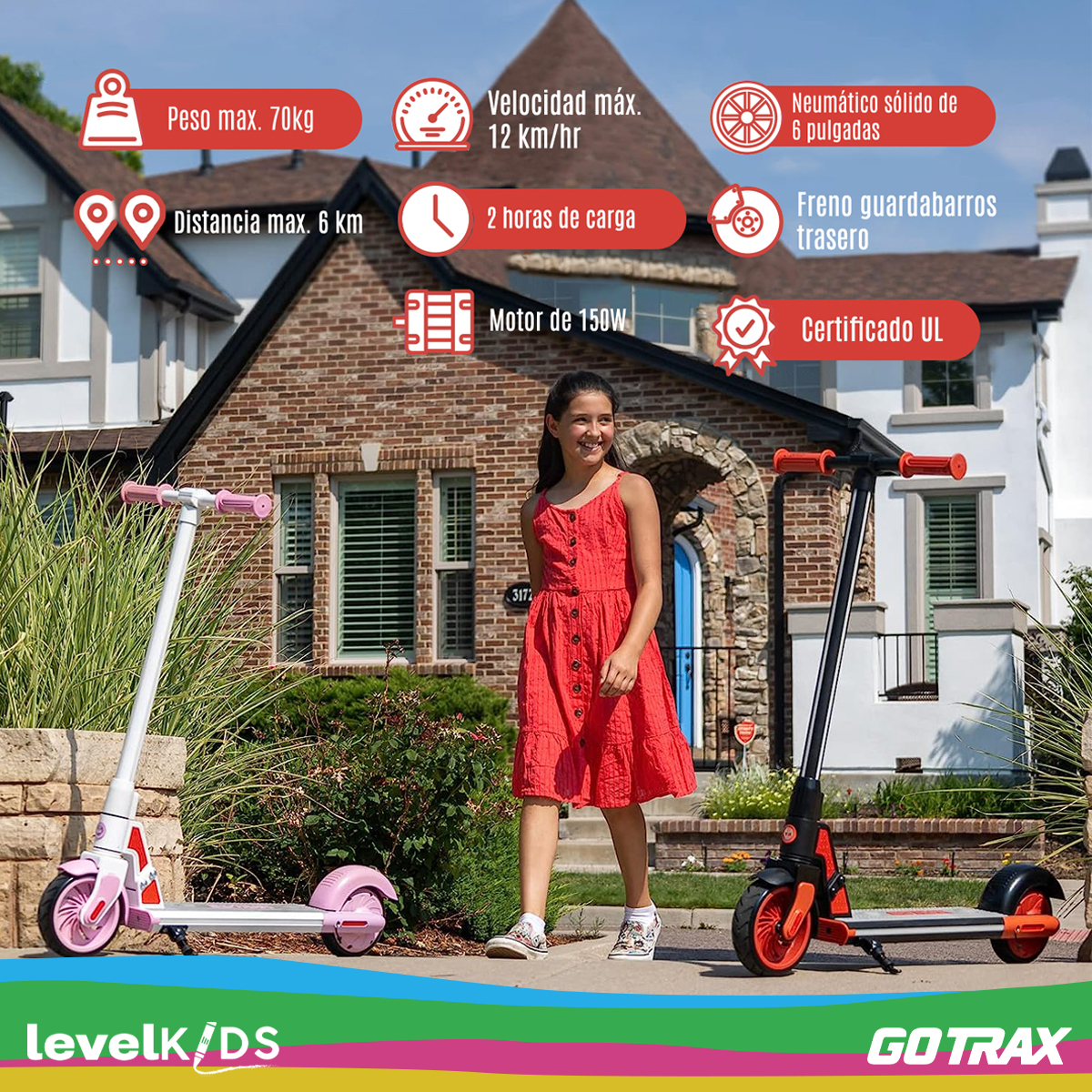 Scooter Eléctrico Para Niños Gotrax Gks 12km/h 150w, Color Rojo