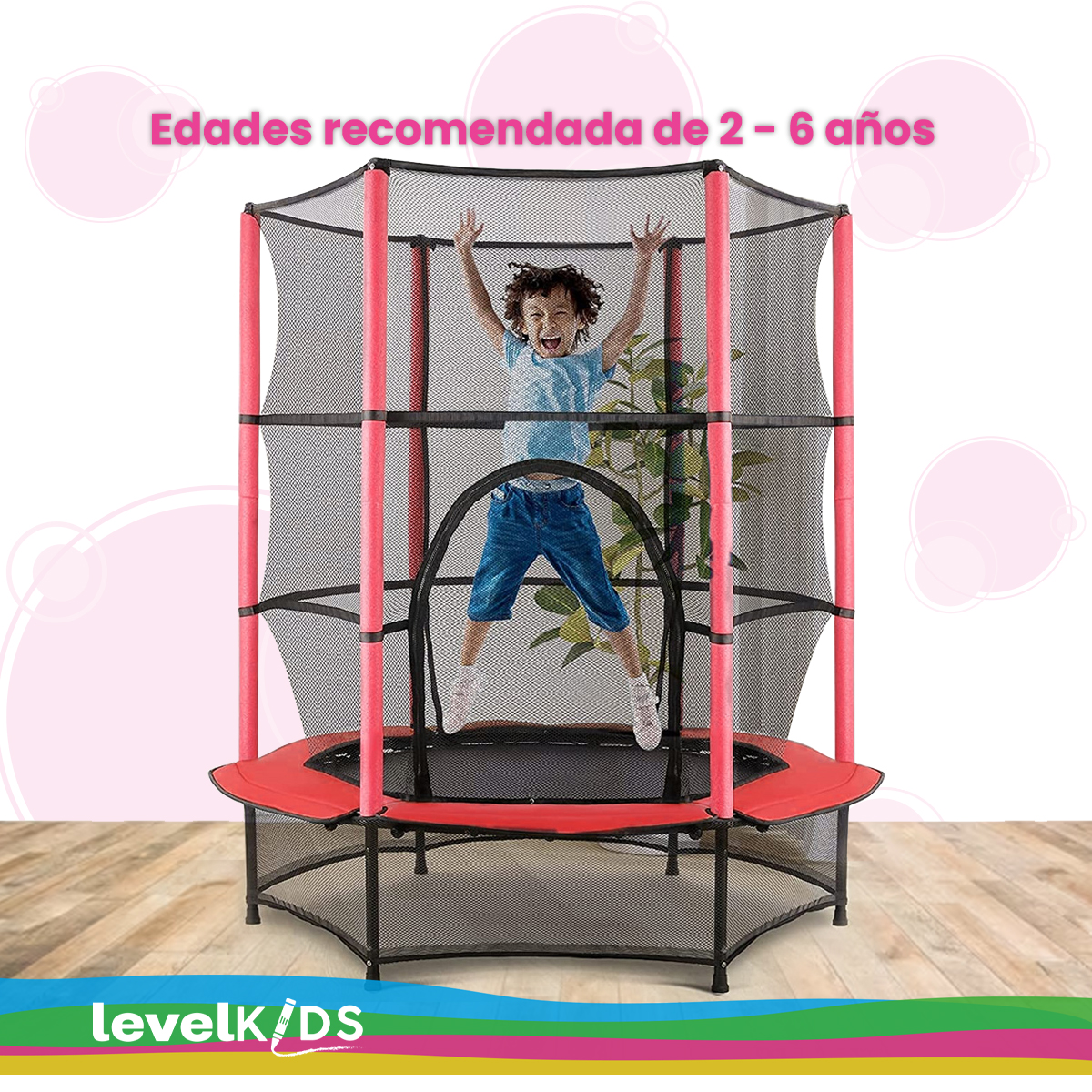 Trampolín Infantil 55 Pulgadas, 1.4 Mts Malla De Seguridad, Color Rojo