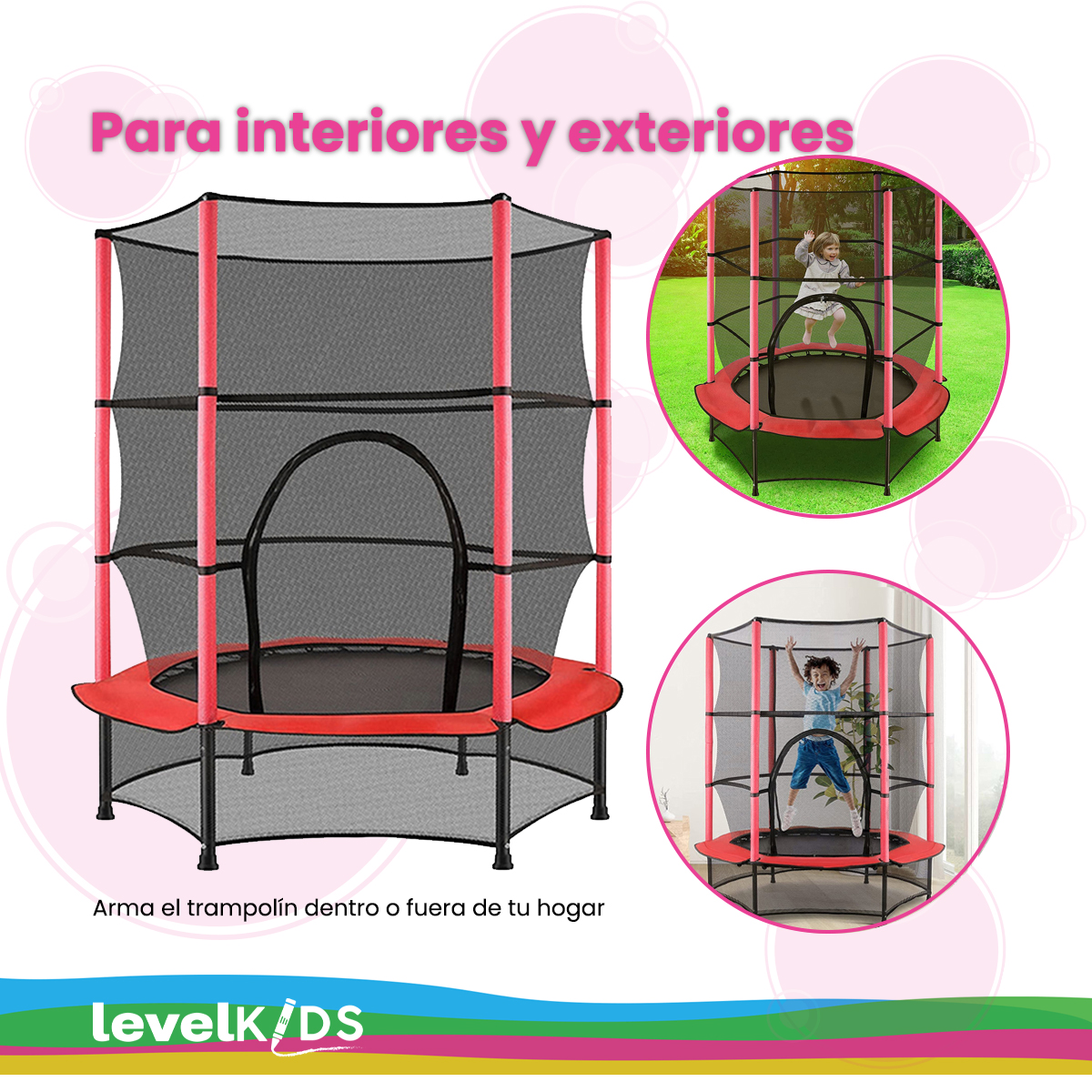 Trampolín Infantil 55 Pulgadas, 1.4 Mts Malla De Seguridad, Color Rojo