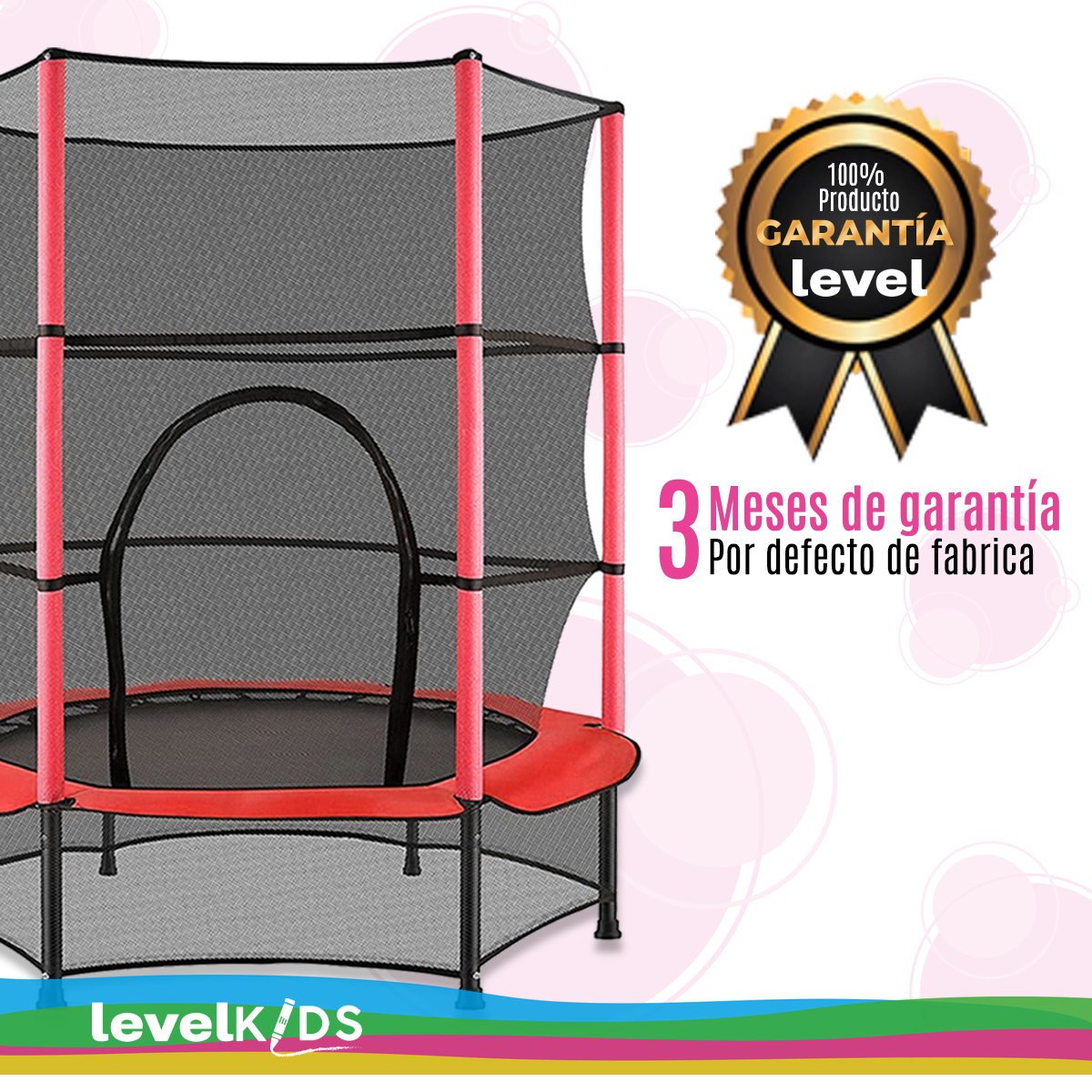 Trampolín Infantil 55 Pulgadas, 1.4 Mts Malla De Seguridad, Color Rojo