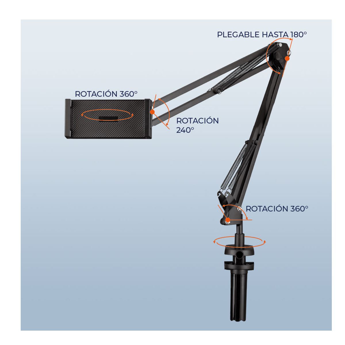 Soporte Brazo Articulado De Escritorio Para Tablet De 12 A 18 Cm De Ancho Negro.