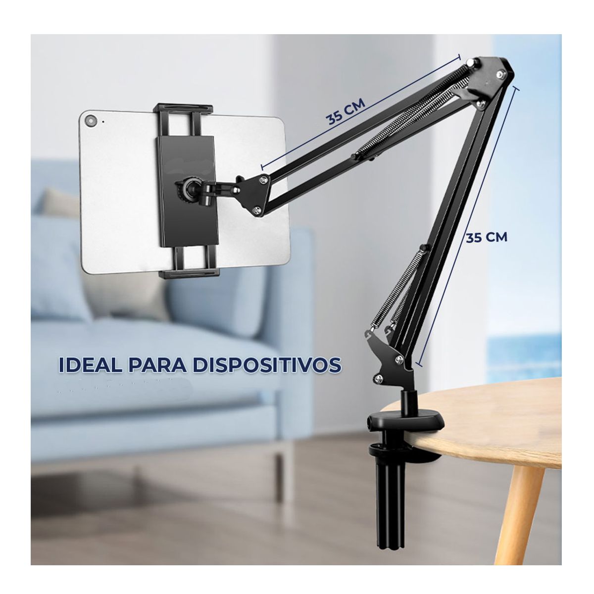 Soporte Brazo Articulado De Escritorio Para Tablet De 12 A 18 Cm De Ancho Negro.