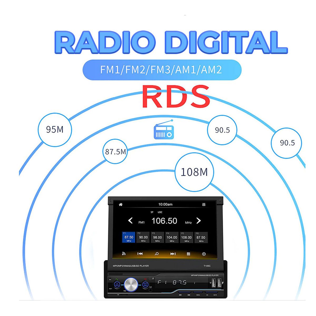 Autoestereo 1din Pantalla 7'' Tactil Retractil Mirrorlink Camara Reversa Elegate Negro.