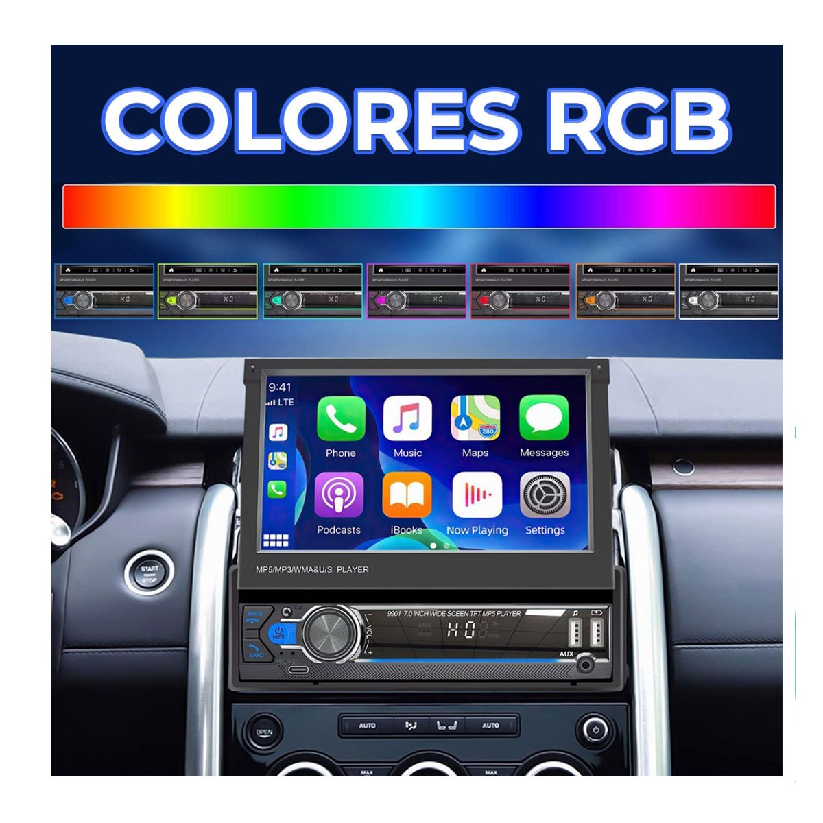 Autoestereo 1din Pantalla 7'' Tactil Retractil Mirrorlink Camara Reversa Elegate Negro.