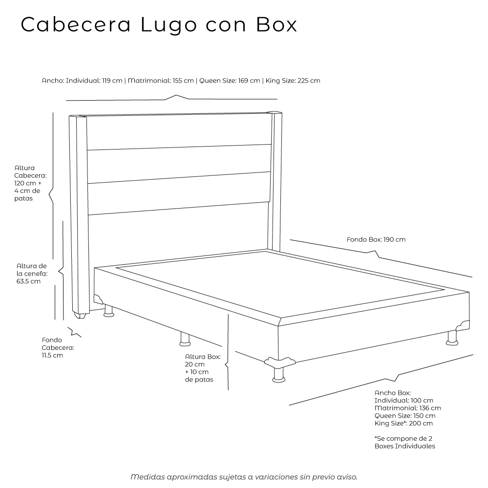 Cabecera Individual Dicasa Lugo con Box Columbia Beige Claro