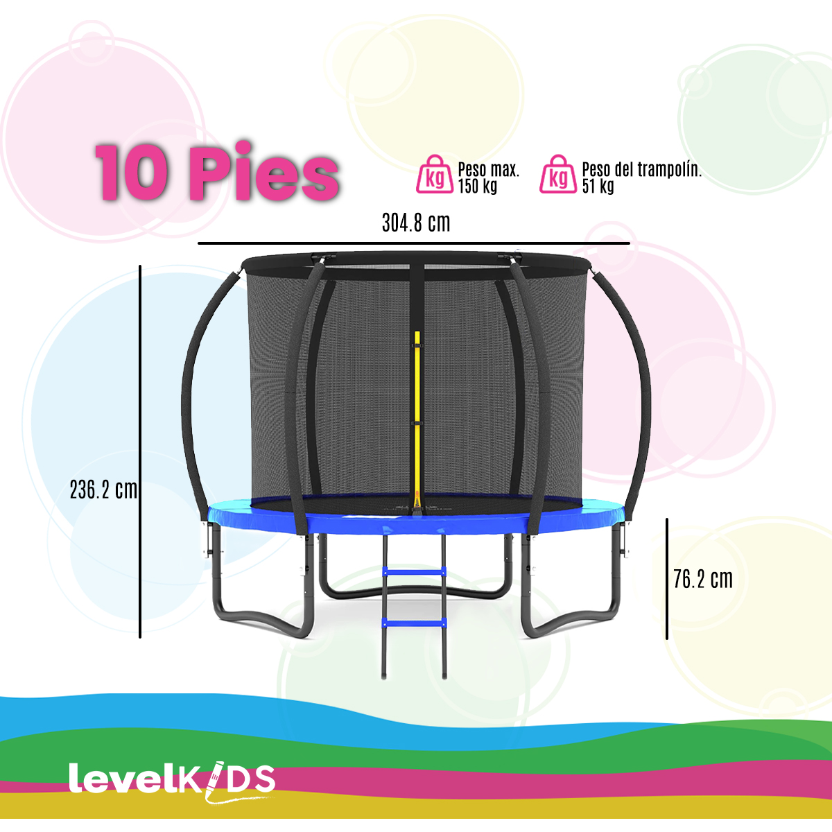 Trampolín Pumpkin De 10 ft,  Con Escalera, Color Azul