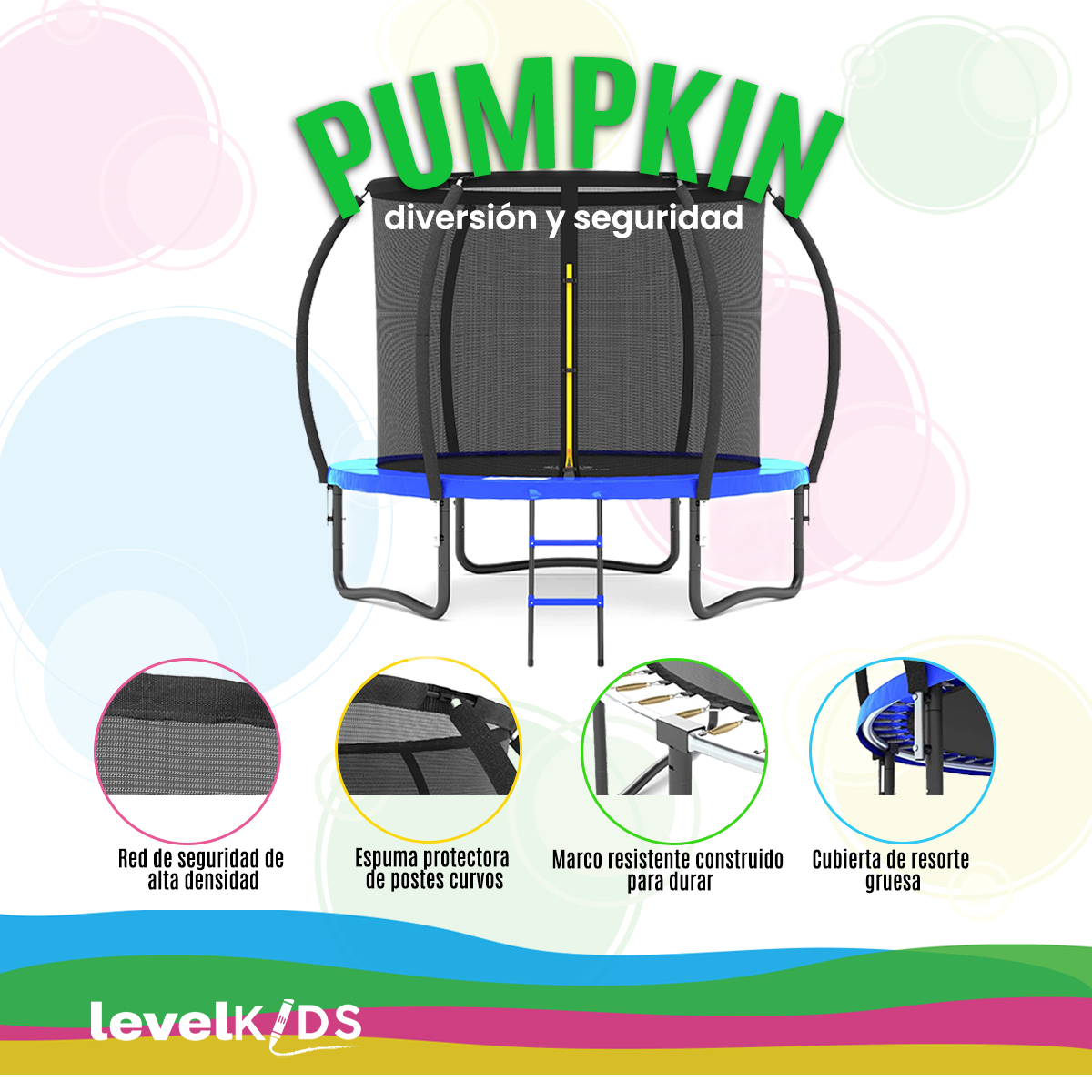 Trampolín Pumpkin De 10 ft,  Con Escalera, Color Azul