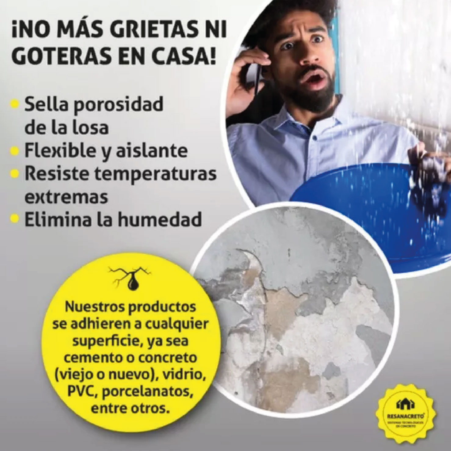 Resanacreto Gris Impermeabiliza, Construye Y Restaura - 1 Kg