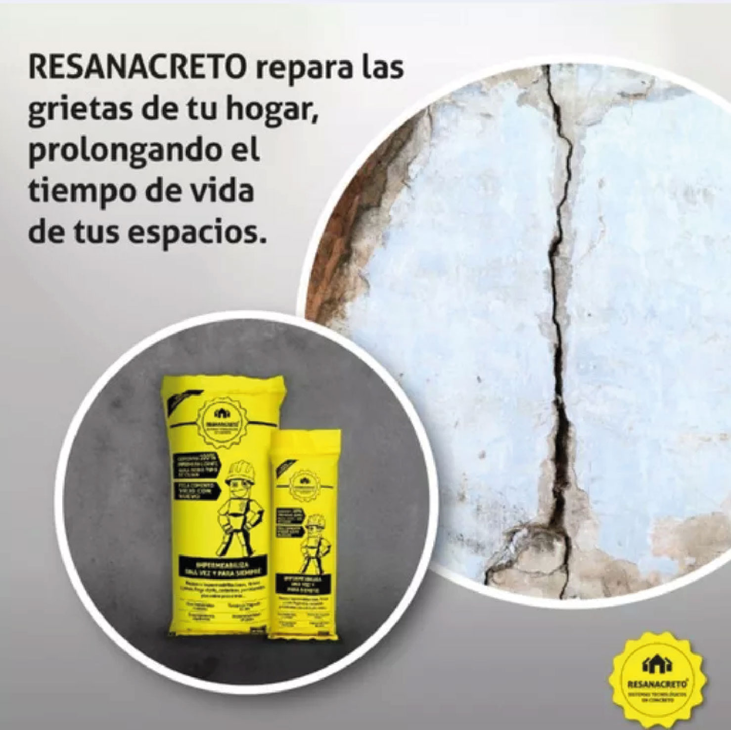 Resanacreto Gris Impermeabiliza, Construye Y Restaura - 1 Kg