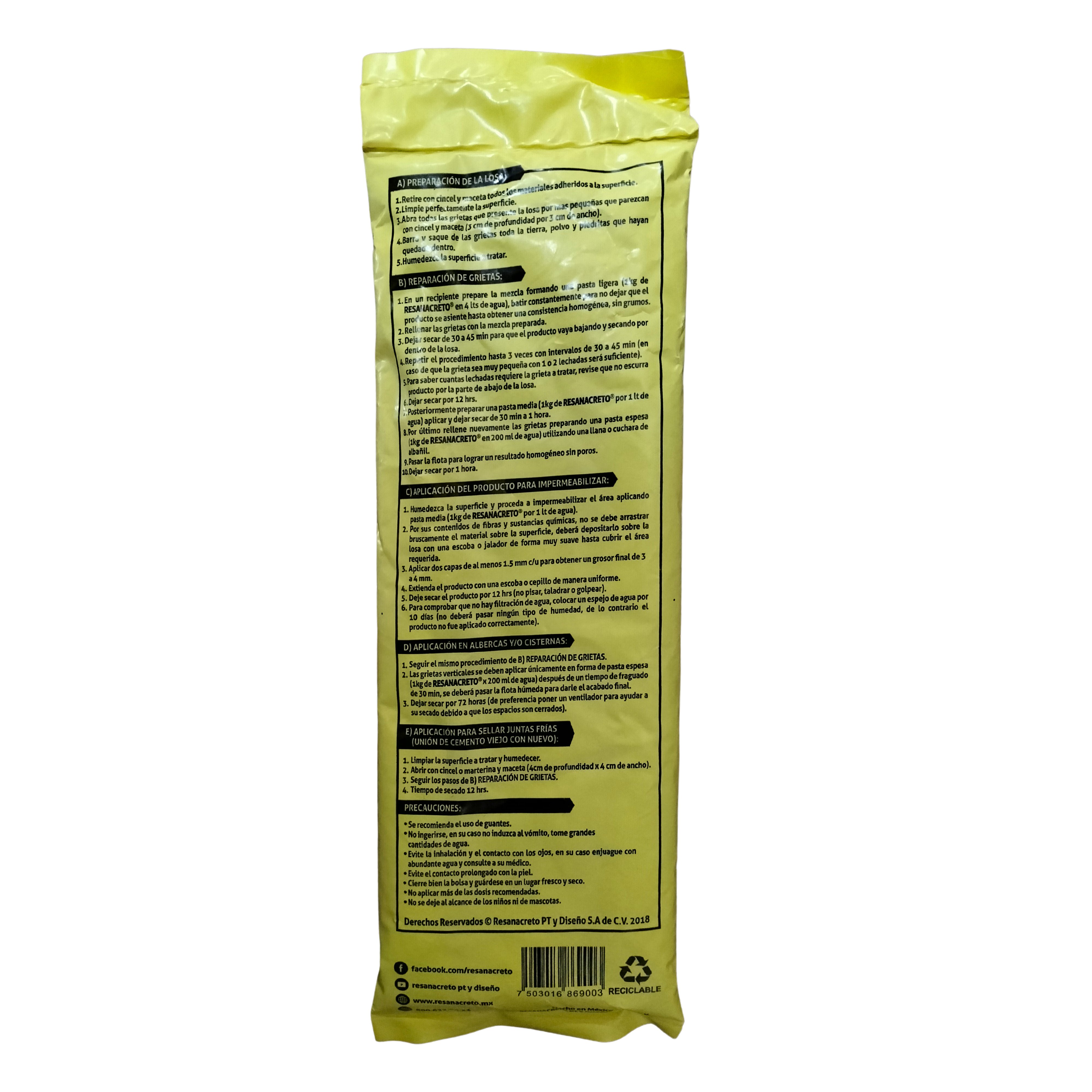 Resanacreto Gris Impermeabiliza, Construye Y Restaura - 1 Kg