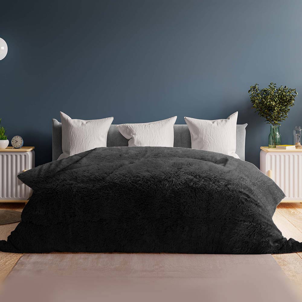 Cobertor pelo alto Negro matrimonial borrega afelpado Suave