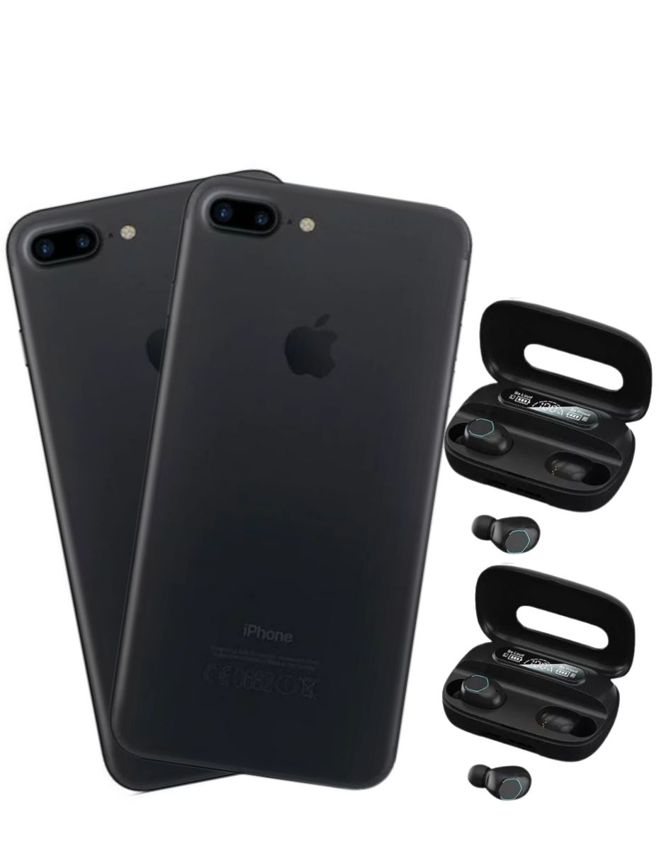 Combo 2 iPhone 7 Plus 32GB Negros (Reacondicionados Grado A)  2 Audifonos Bluetooth.