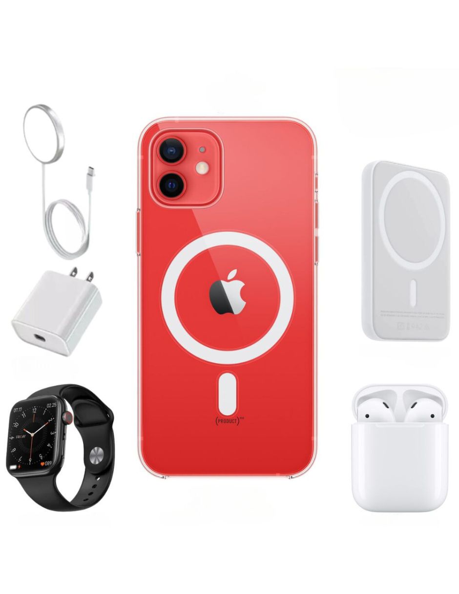 Combo iPhone 12 64GB Rojo (Reacondicionado Grado A)   Todos sus Accesorios.