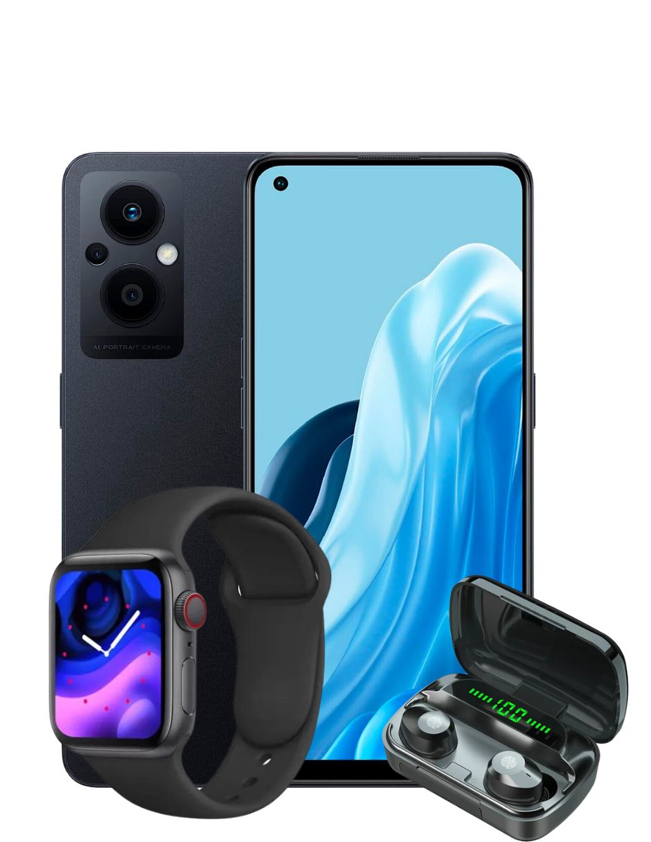 Combo Celular Oppo Reno 8 Lite 5G 128GB   8GB   Smartwatch   Audifonos Bluetooth.