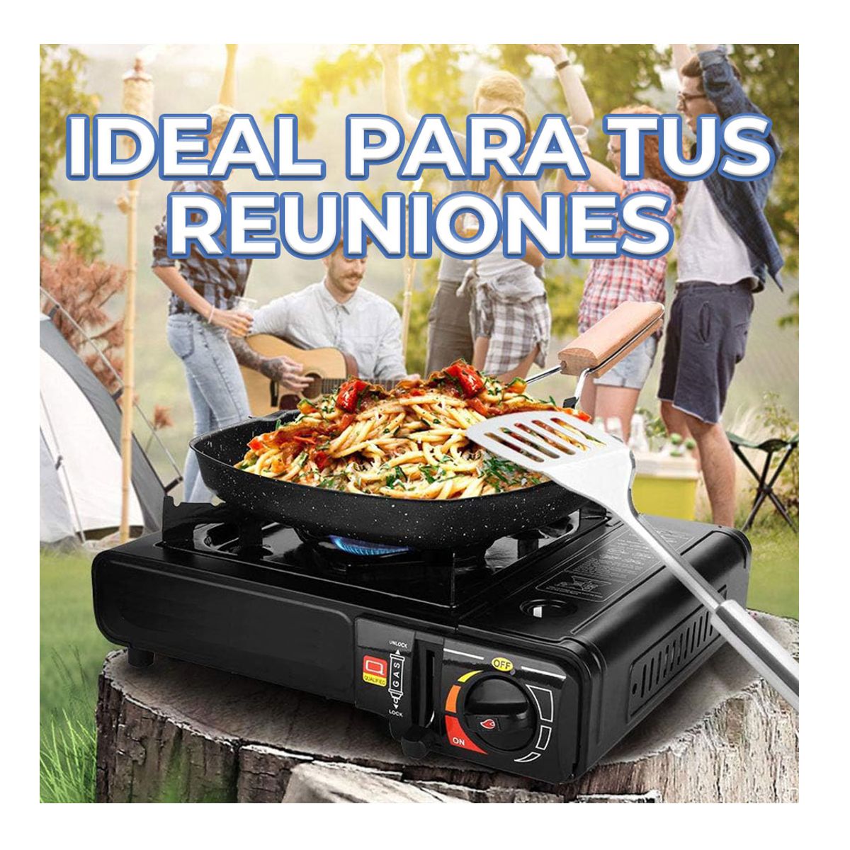 Estufa Portatil Para Camping a Gas Butano Estandar Negra.