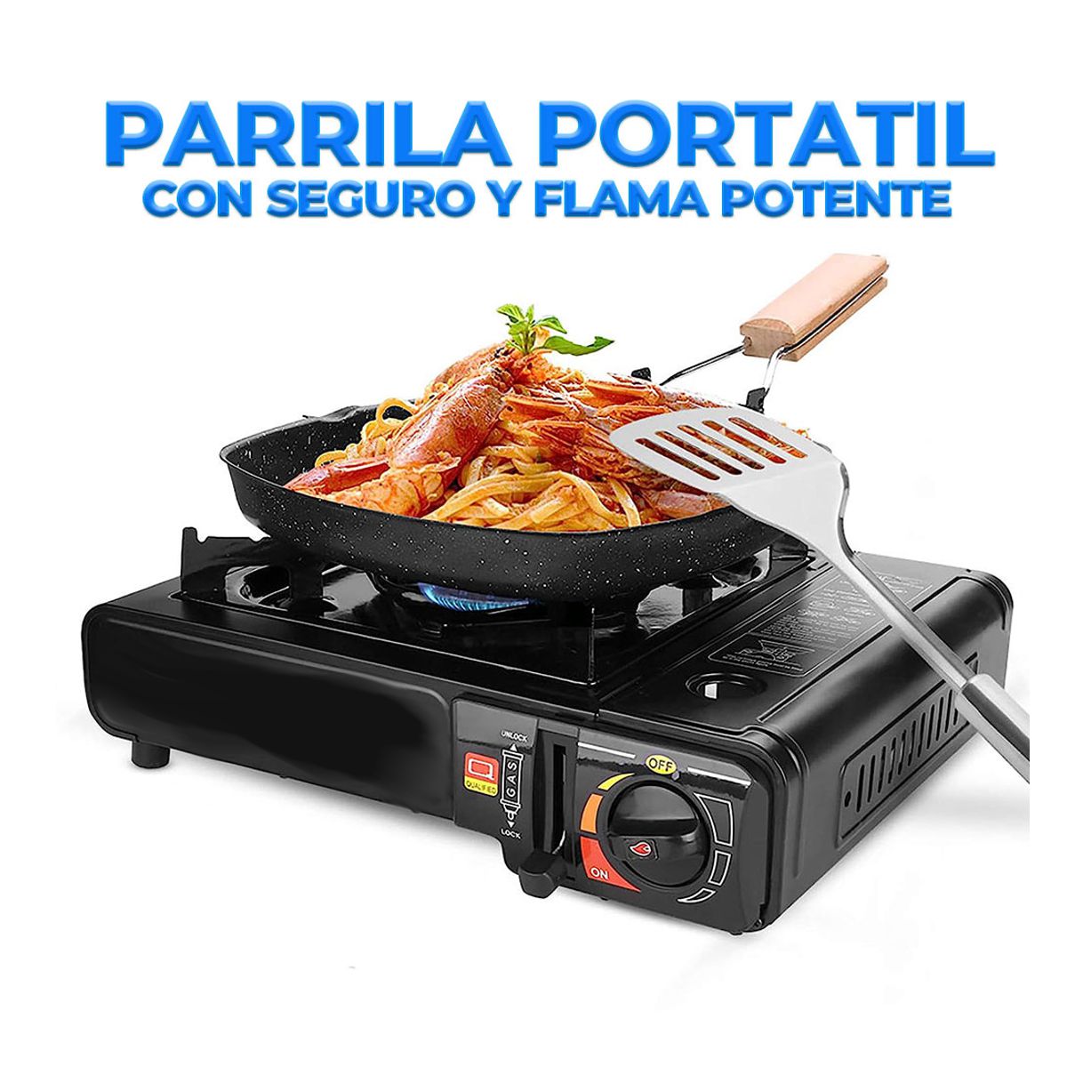 Estufa Portatil Para Camping a Gas Butano Estandar Negra.