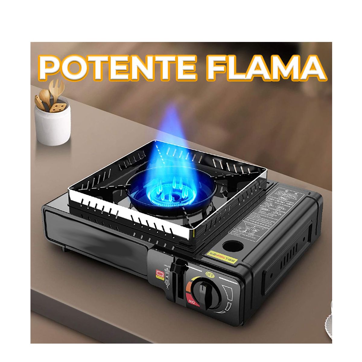 Estufa Portatil Para Camping a Gas Butano Estandar Negra.