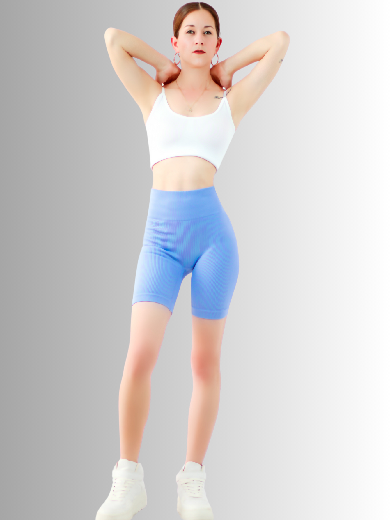 Short de dama deportivo o casual acanalado stretch de talle alto mujer