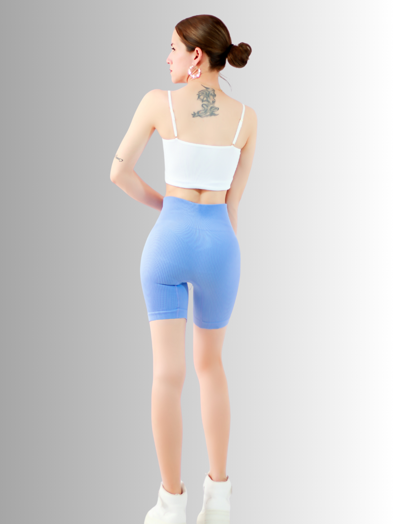 Short de dama deportivo o casual acanalado stretch de talle alto mujer