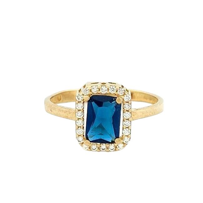 Anillo Solitario Con Zirconia En Color Azul Elaborado En Oro De 10k + Regalo.