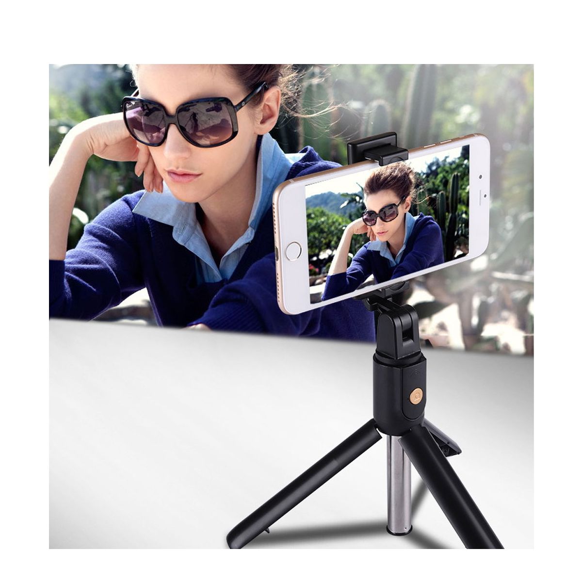 Bastón Selfie Stick Tripie Para Celular Con Obturador Bluetooth Universal Negro.