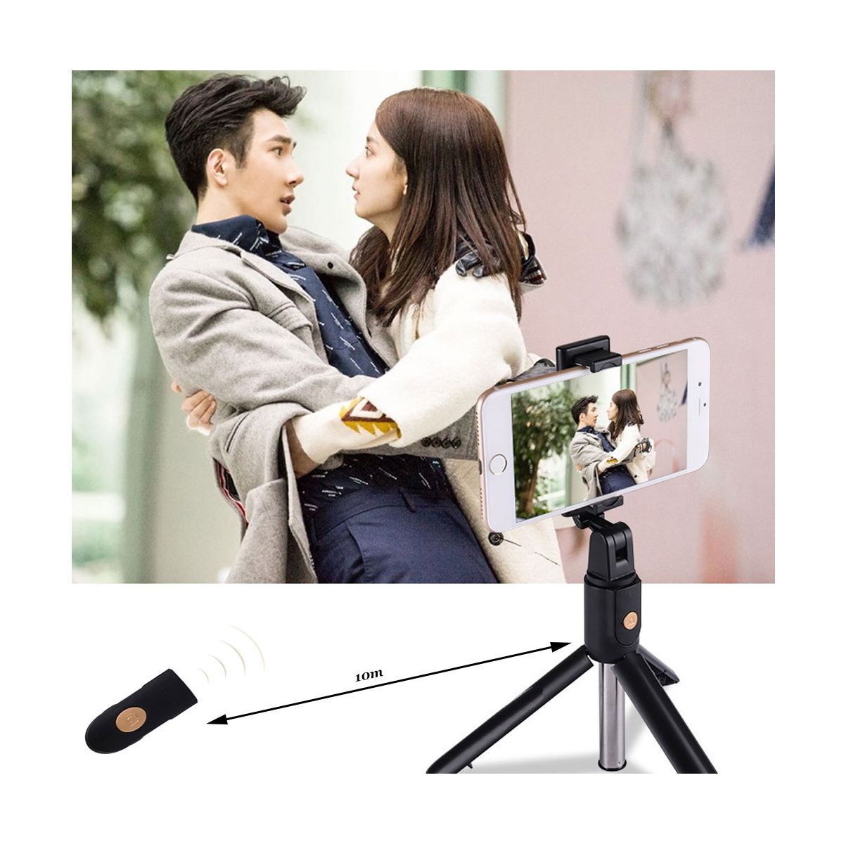 Bastón Selfie Stick Tripie Para Celular Con Obturador Bluetooth Universal Negro.