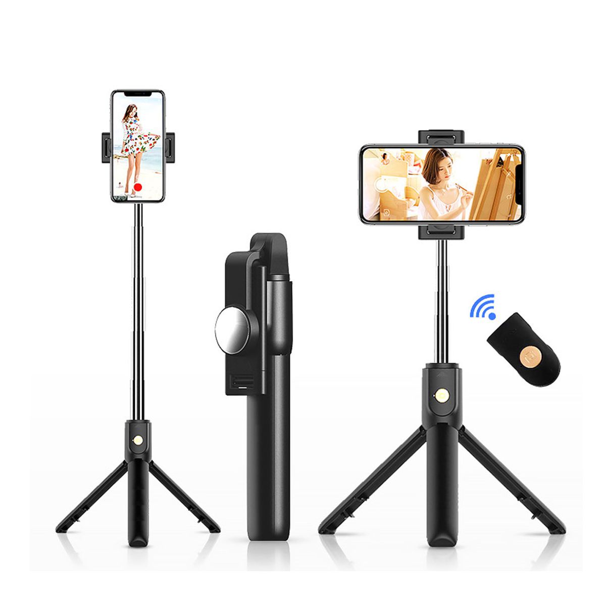 Bastón Selfie Stick Tripie Para Celular Con Obturador Bluetooth Universal Negro.