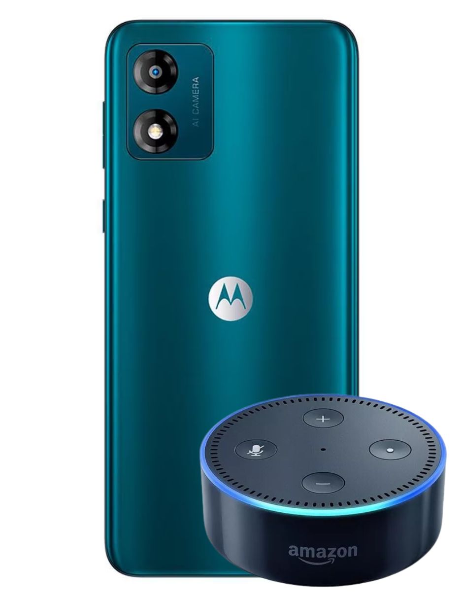 Combo Moto E13 64GB   2GB RAM (Verde)   Alexa Echo Dot 2 (Reacondicionado Grado A).