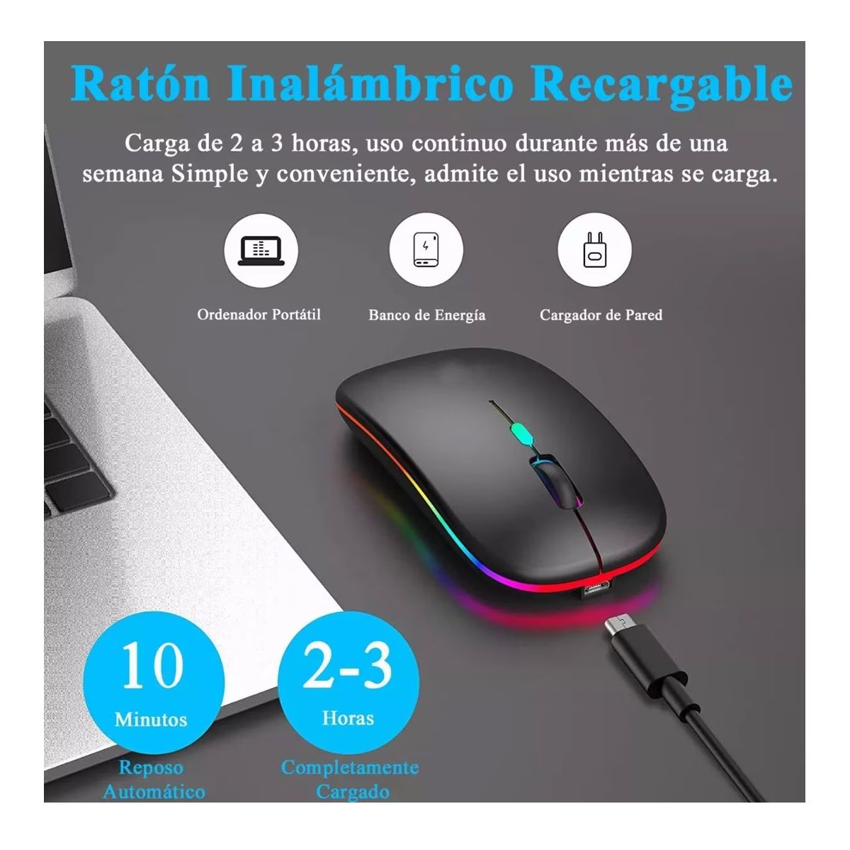 Mouse Inalambrico Recargable RGB Slim