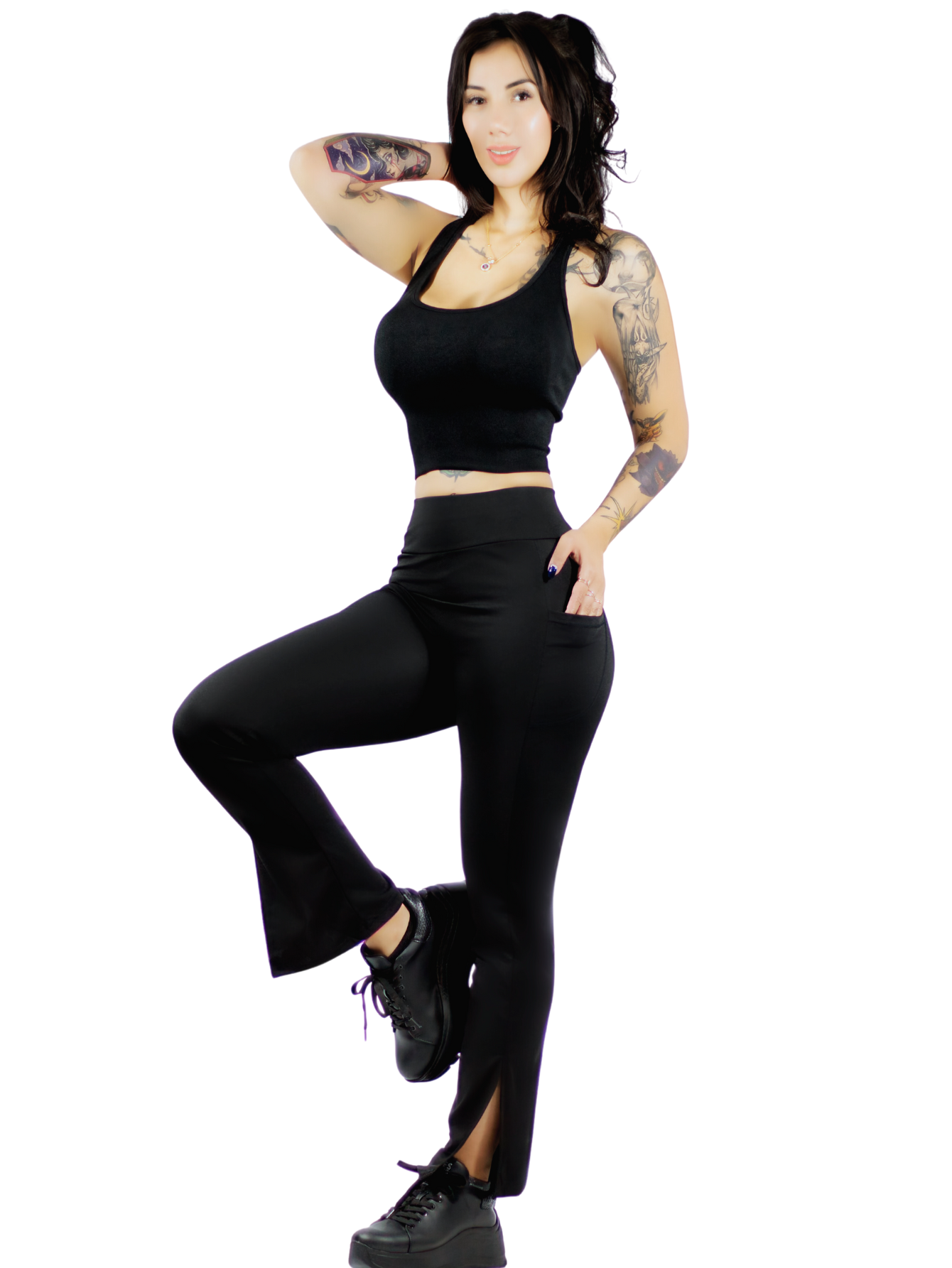 Leggings Casual o Deportivos Acampanados De Cintura Alta De Mujer En Color Sólido