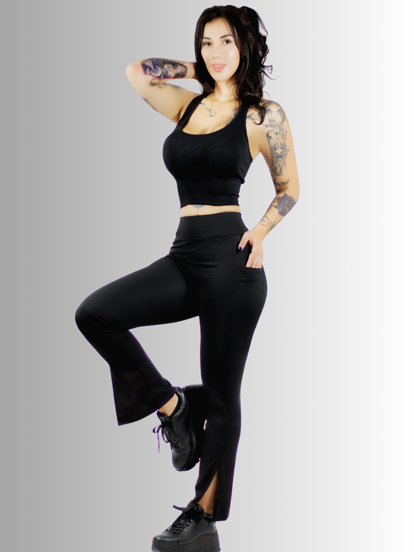 Leggings Casual o Deportivos Acampanados De Cintura Alta De Mujer En Color Sólido