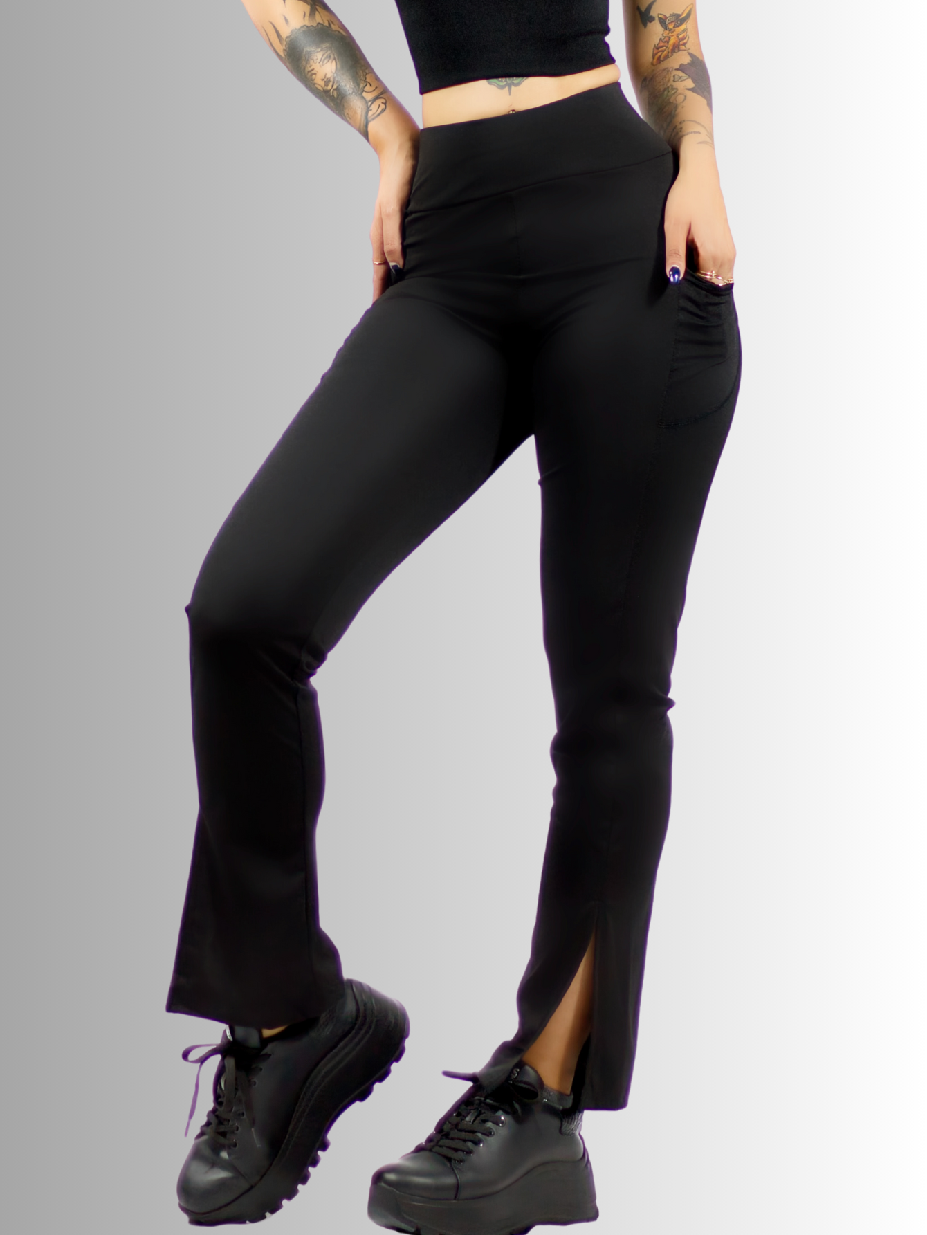 Leggings Casual o Deportivos Acampanados De Cintura Alta De Mujer En Color Sólido