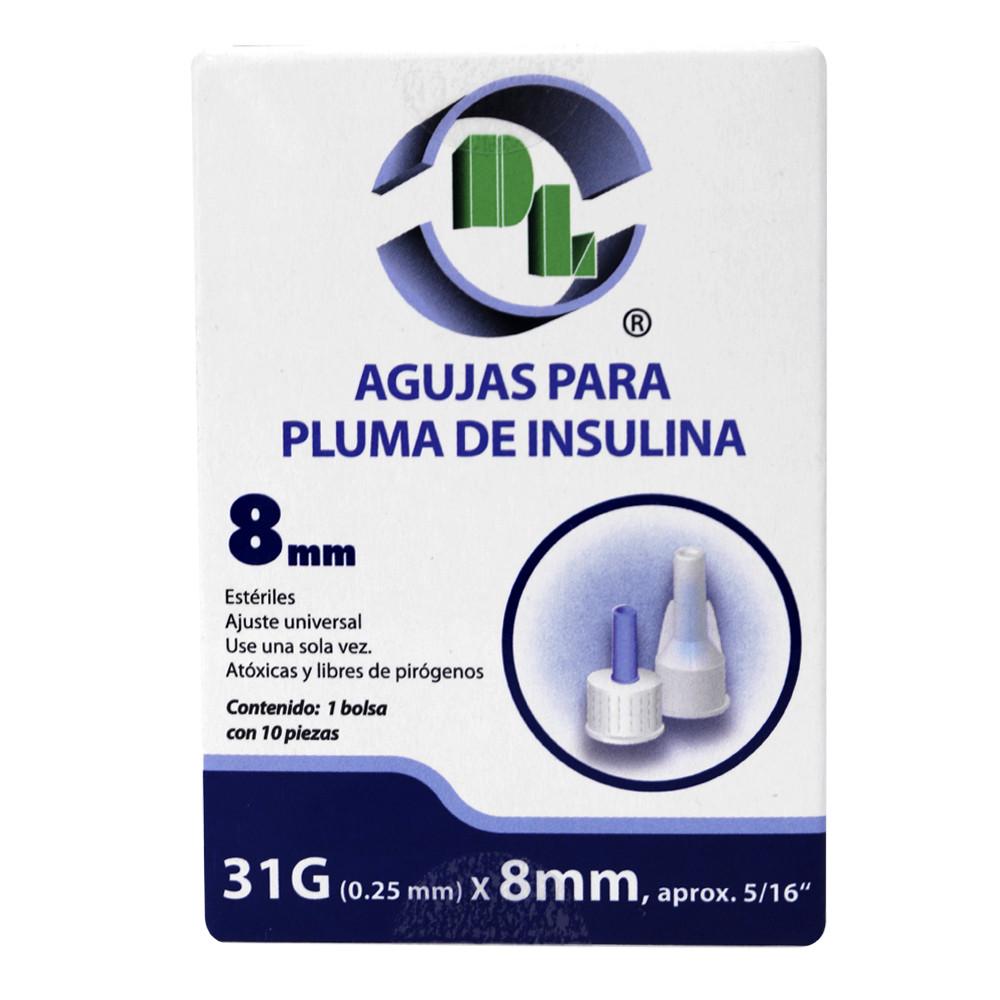 Agujas Desechables para pluma de insulina Caja con 10 piezas, para dispositivos de inyeccion Esteriles 31x8MM