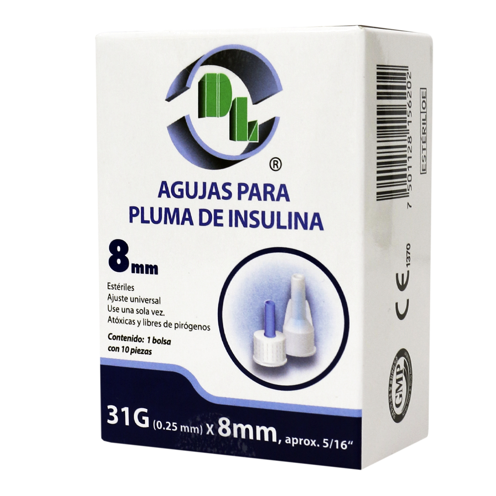Agujas Desechables para pluma de insulina Caja con 10 piezas, para dispositivos de inyeccion Esteriles 31x8MM