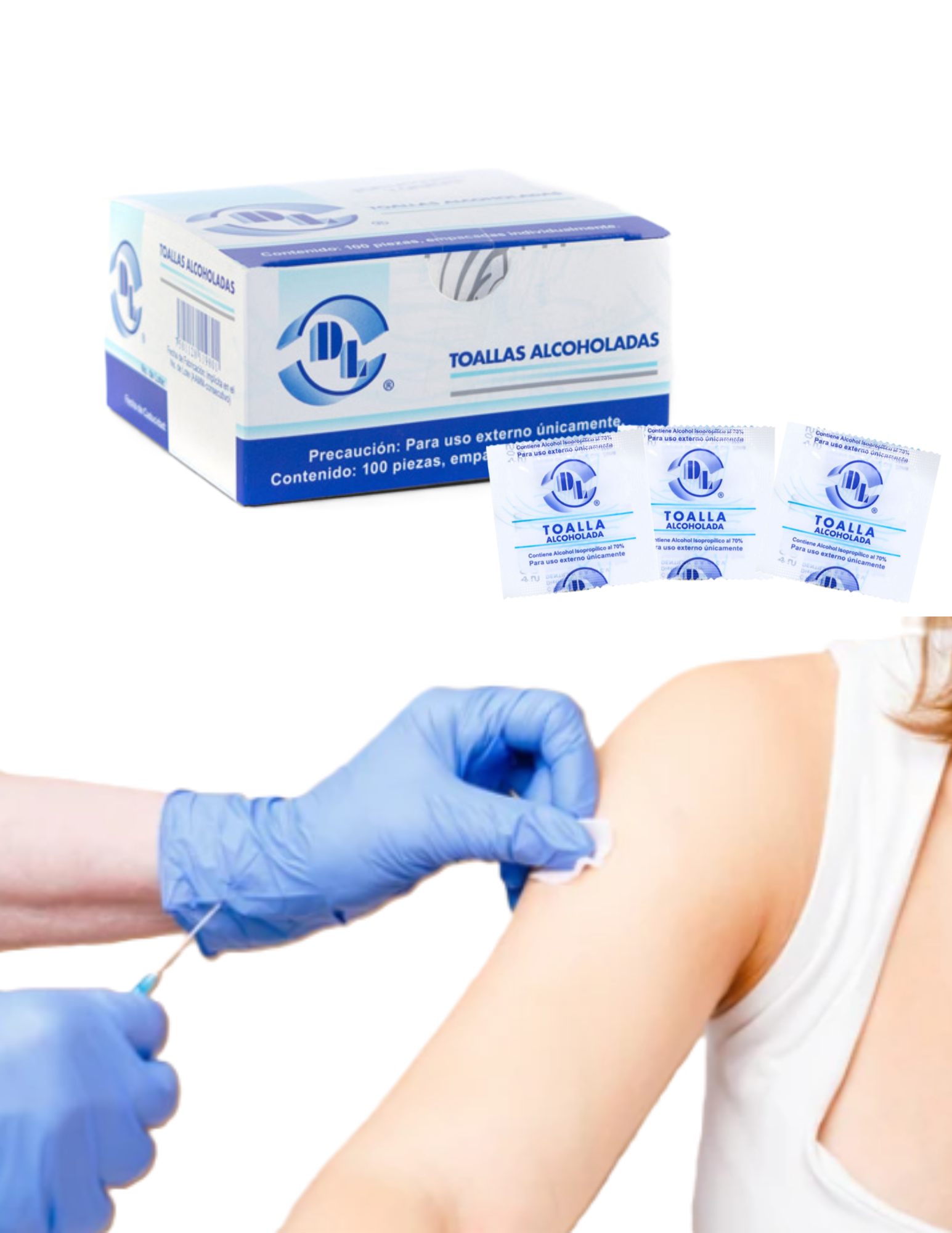 Toallas alcoholadas suaves y resistentes con alcohol isopropílico al 70% Caja con 100 sobres