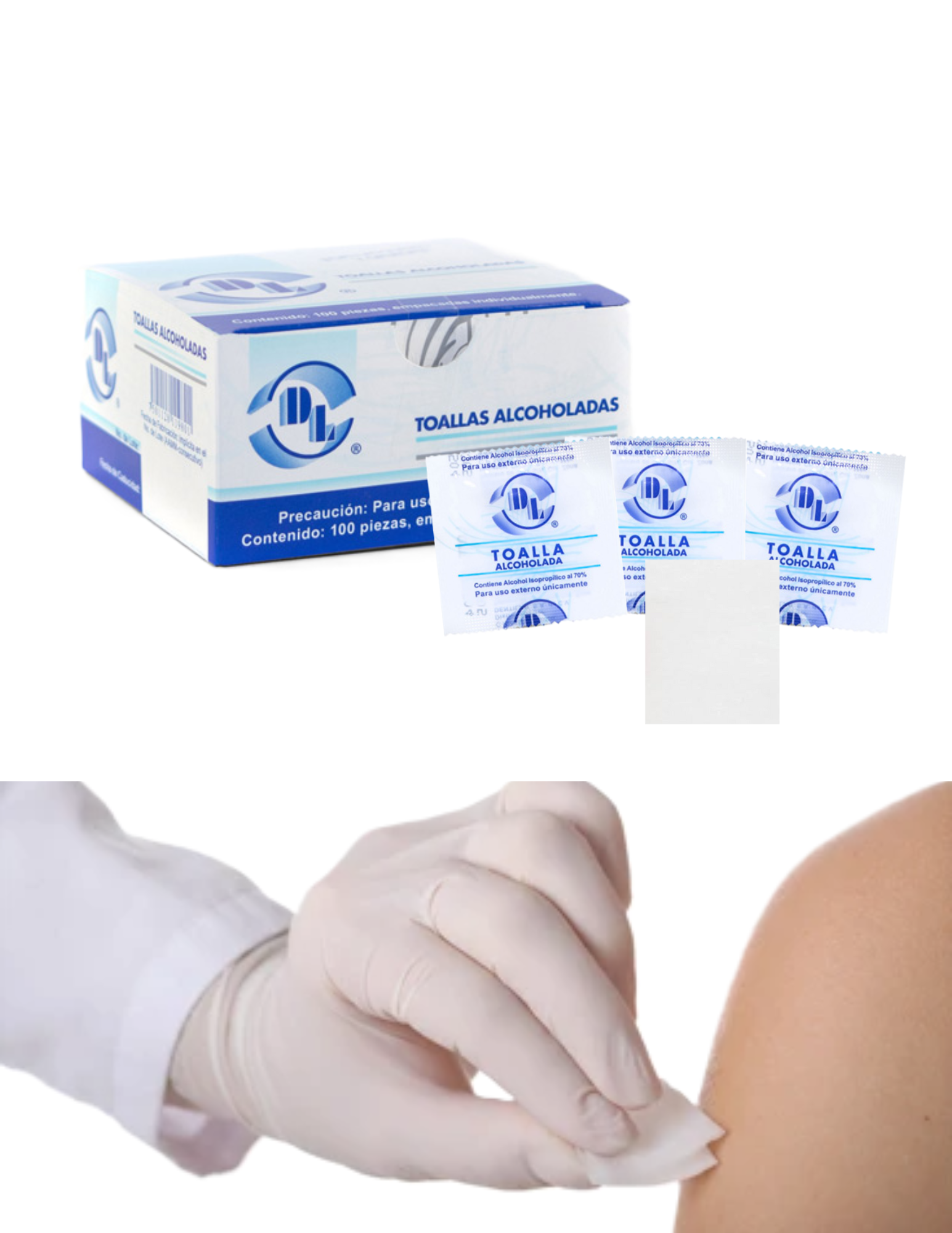Toallas alcoholadas suaves y resistentes con alcohol isopropílico al 70% Caja con 100 sobres