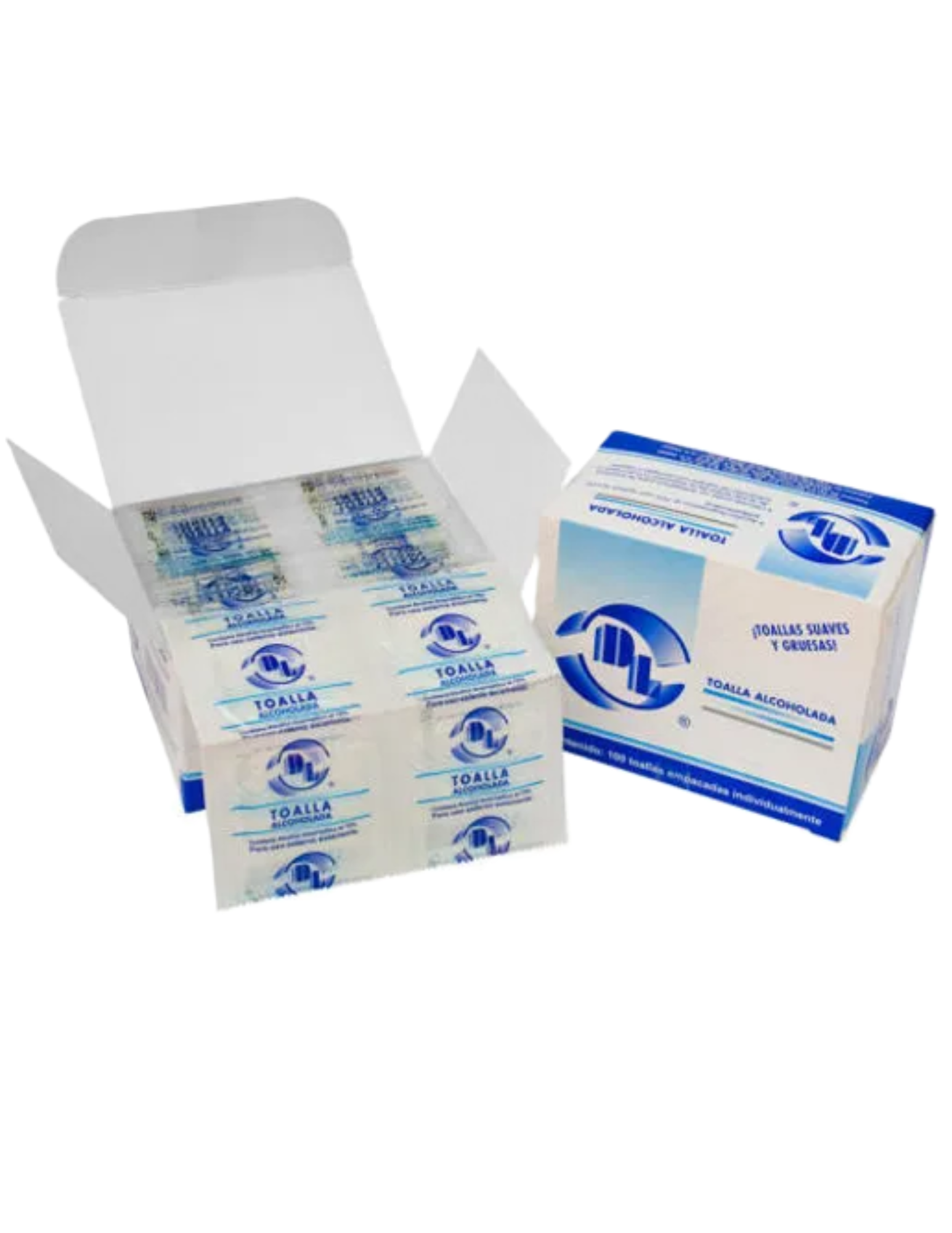 Toallas alcoholadas suaves y resistentes con alcohol isopropílico al 70% Caja con 100 sobres