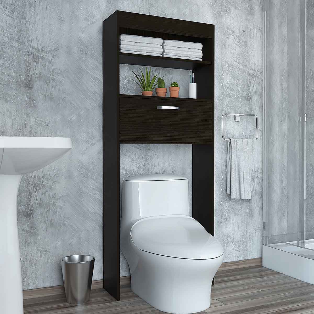 MUEBLE DE BAÑO ARMABLE AHORRADOR DE ESPACIO IDEAL PARA COLOCAR SOBRE EL INODORO MODELO MALAGA COLOR CAFE