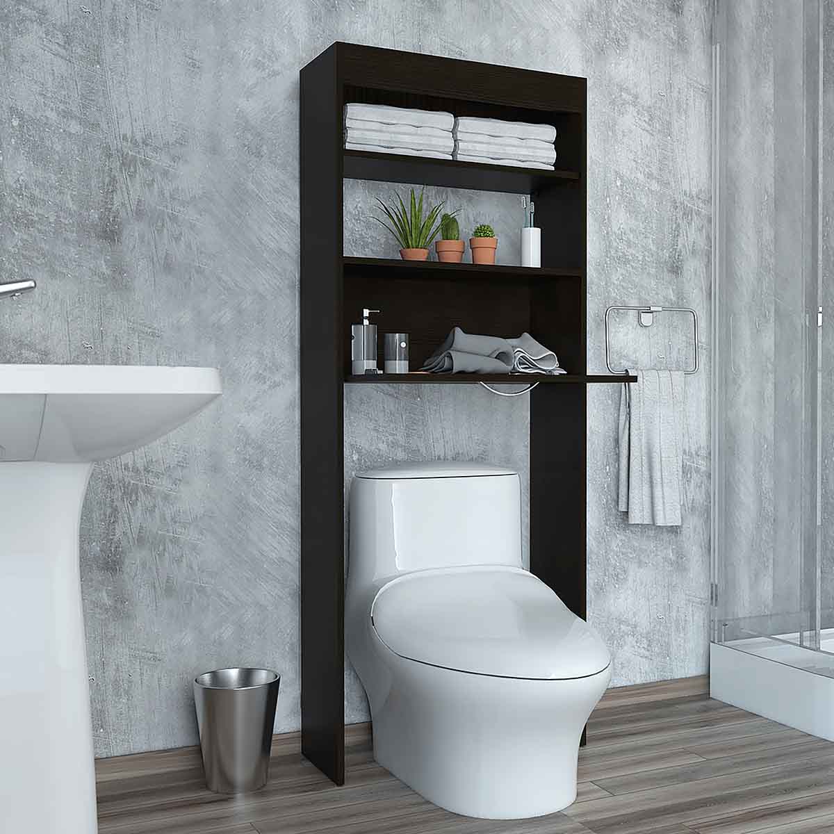 MUEBLE DE BAÑO ARMABLE AHORRADOR DE ESPACIO IDEAL PARA COLOCAR SOBRE EL INODORO MODELO MALAGA COLOR CAFE