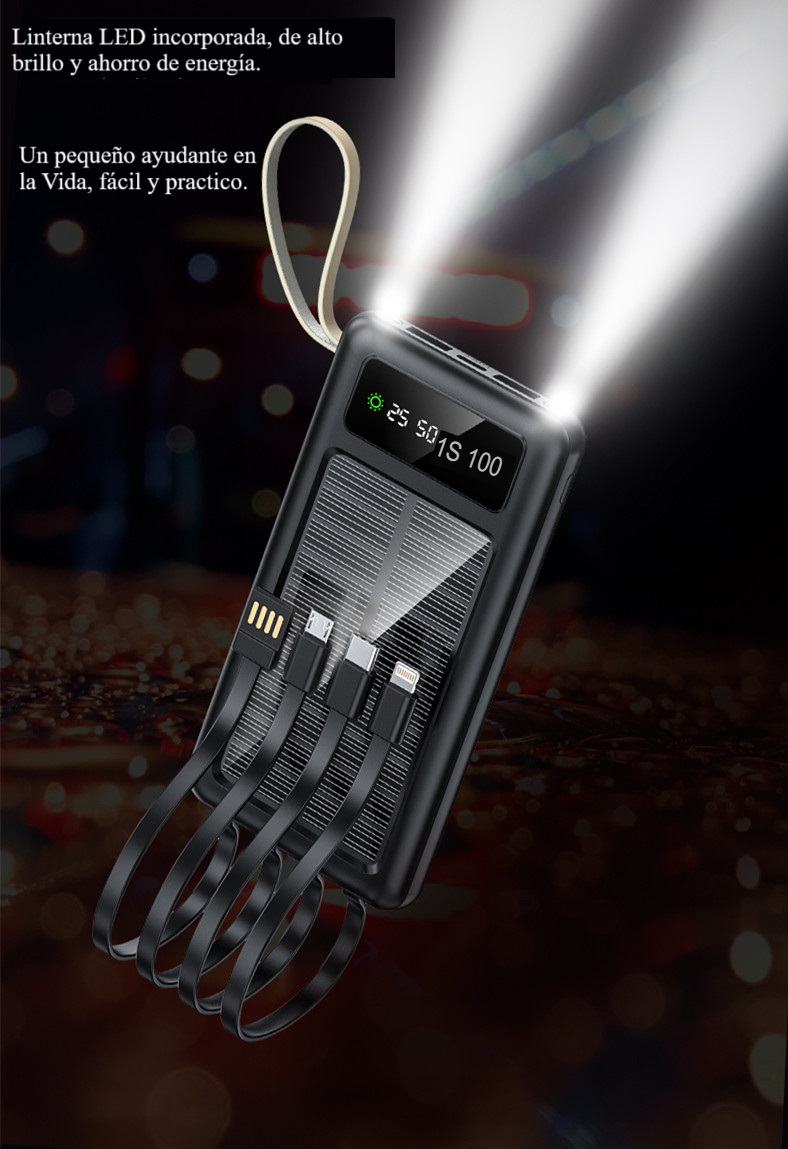 Cargador Solar Power Bank Bateria Para Celular Con Cables 20000mah