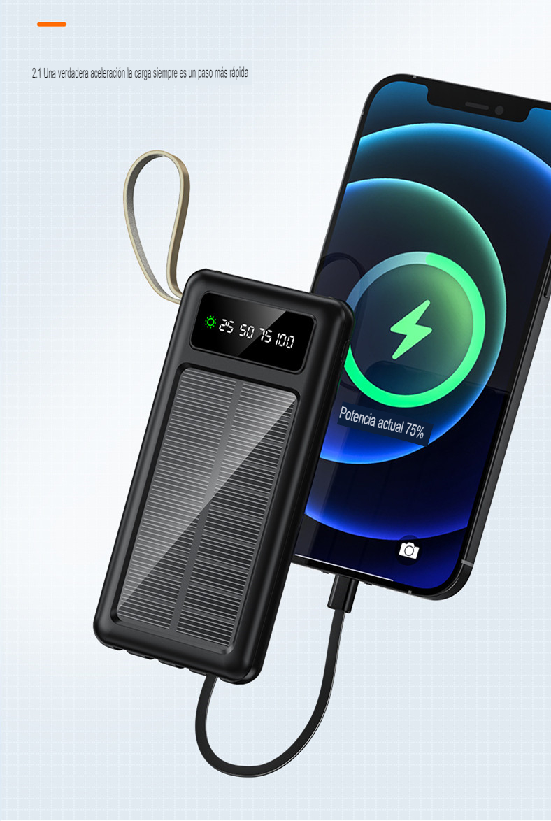 Cargador Solar Power Bank Bateria Para Celular Con Cables 20000mah
