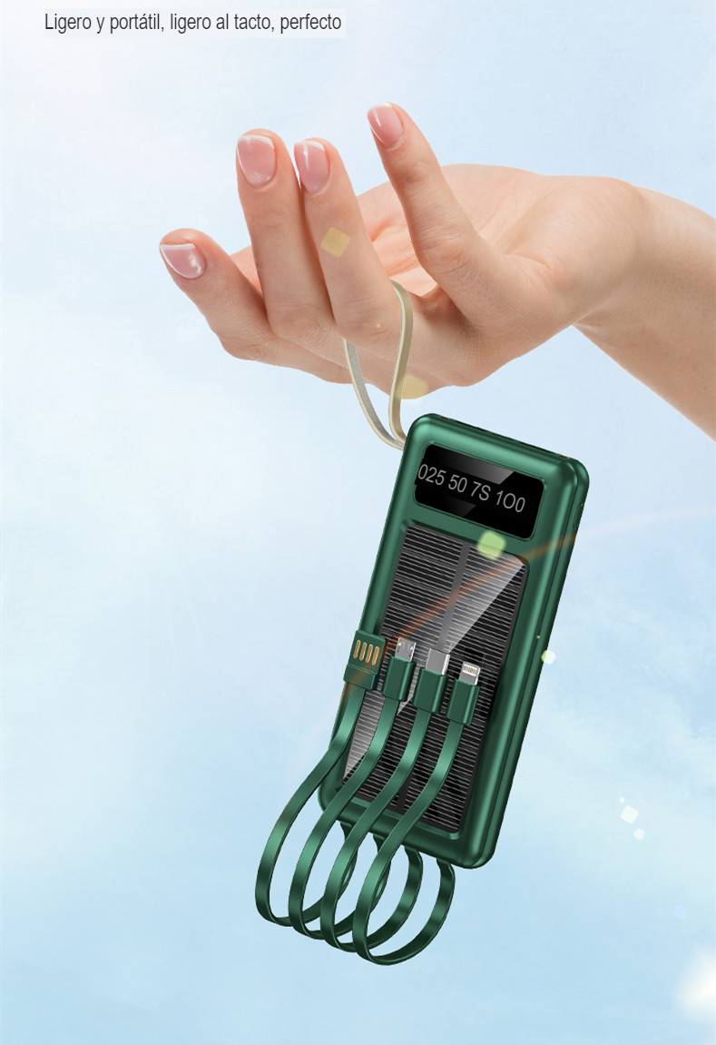 Cargador Solar Power Bank Bateria Para Celular Con Cables 20000mah